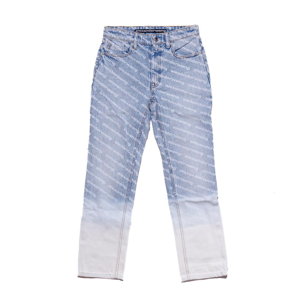 Alexander Wang All-Over Logo Print Dip Dye Ombré Jeans Blue商品第1张图片规格展示