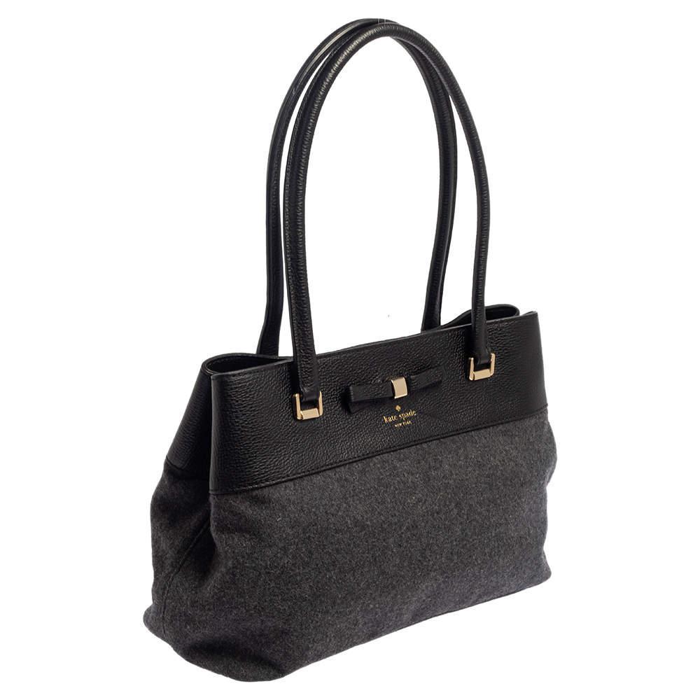 商品[二手商品] Kate Spade|Kate Spade Grey/Black Wool and Leather Henderson Street Tote,价格¥1327,第5张图片详细描述