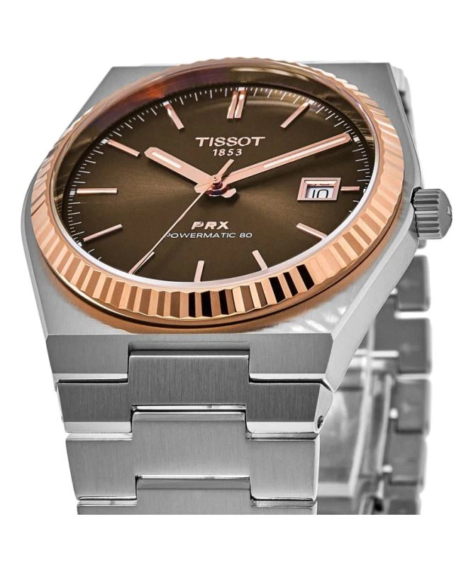 商品Tissot|Tissot PRX Powermatic 80 Brown Dial Steel and 18K Gold Men's Watch T931.407.41.291.00,价格¥11552,第2张图片详细描述