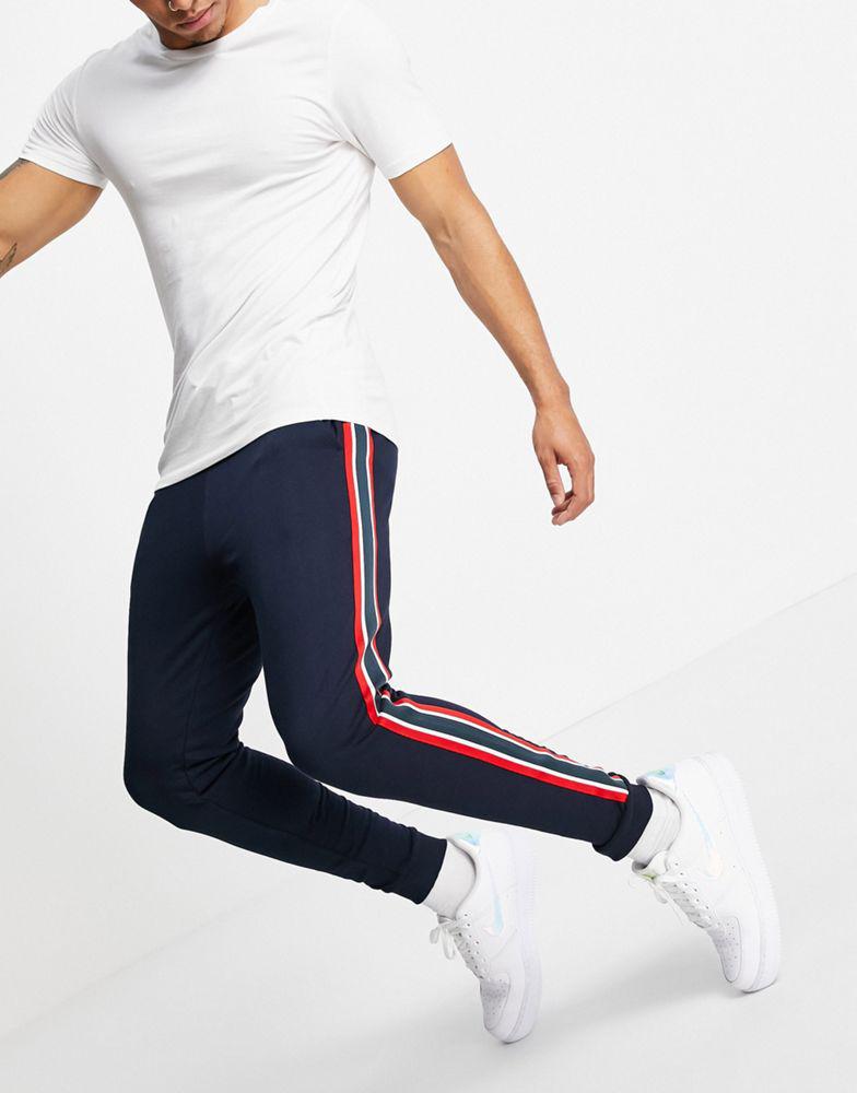 ASOS DESIGN skinny joggers with side stripe in navy商品第4张图片规格展示