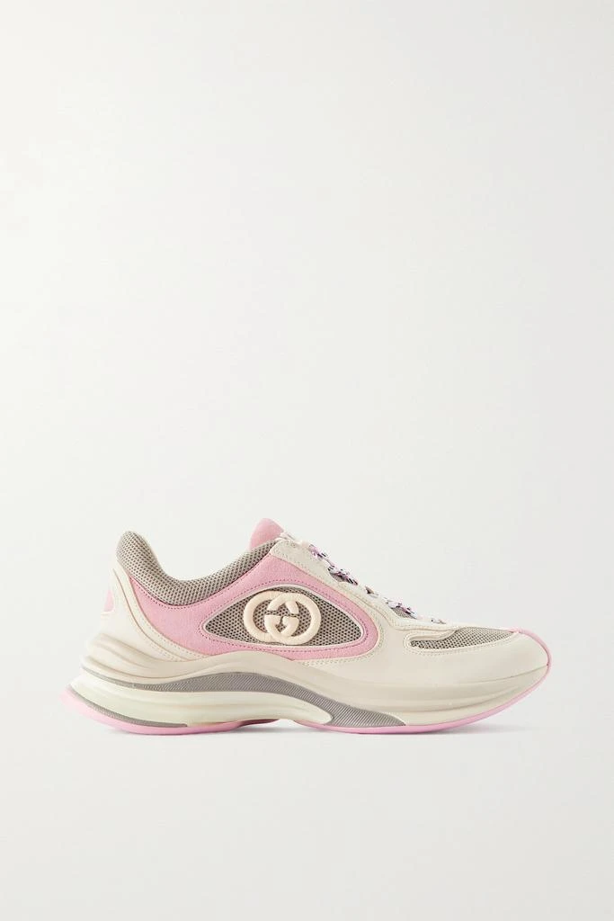 商品Gucci|Run 皮革绒面革边饰网眼运动鞋  - IT35,价格¥9658,第1张图片