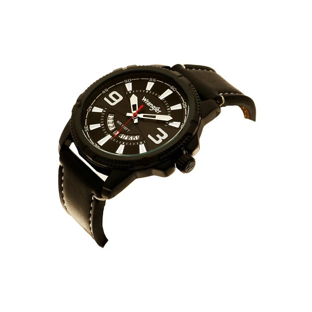 商品Wrangler|Men's Watch, 48MM Black Ridged Case with Black Zoned Dial, Outer Zone is Milled with White Index Markers, Outer Ring Has is Marked with White, Analog Watch with Red Second Hand and Crescent,价格¥490,第2张图片详细描述