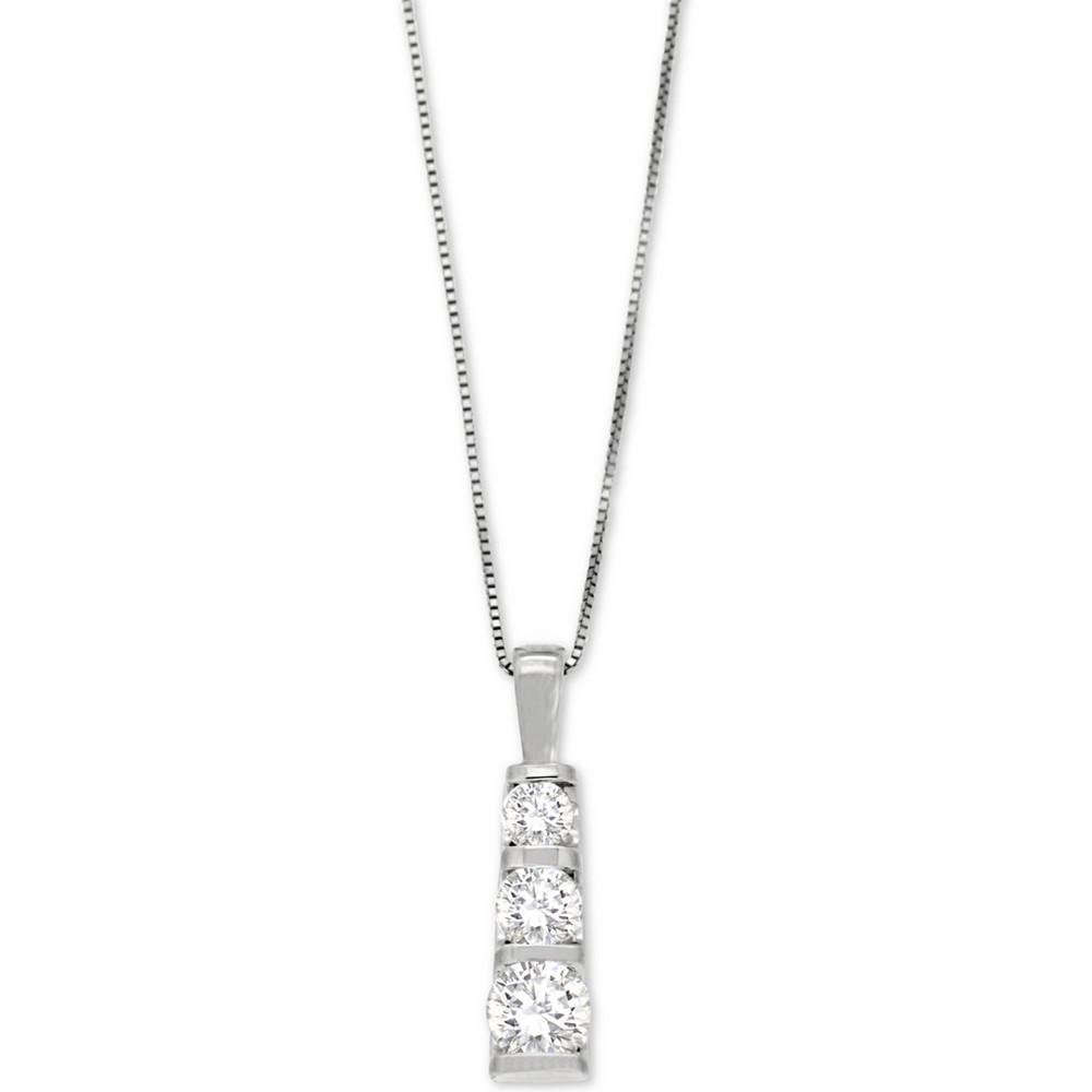 Diamond Three-Stone Linear Pendant Necklace (3/4 ct. t.w.) in 14k White Gold or 14k Yellow Gold商品第1张图片规格展示