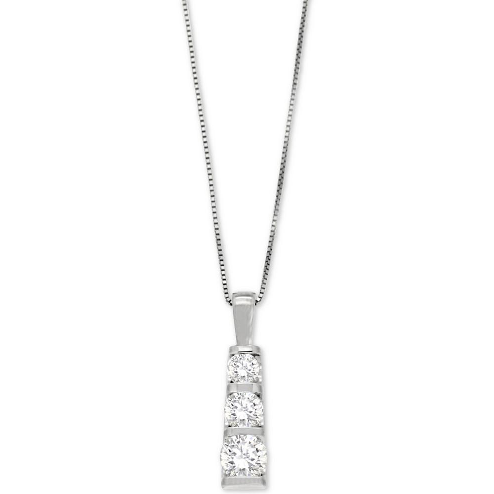 商品Macy's|Diamond Three-Stone Linear Pendant Necklace (3/4 ct. t.w.) in 14k White Gold or 14k Yellow Gold,价格¥15212,第1张图片
