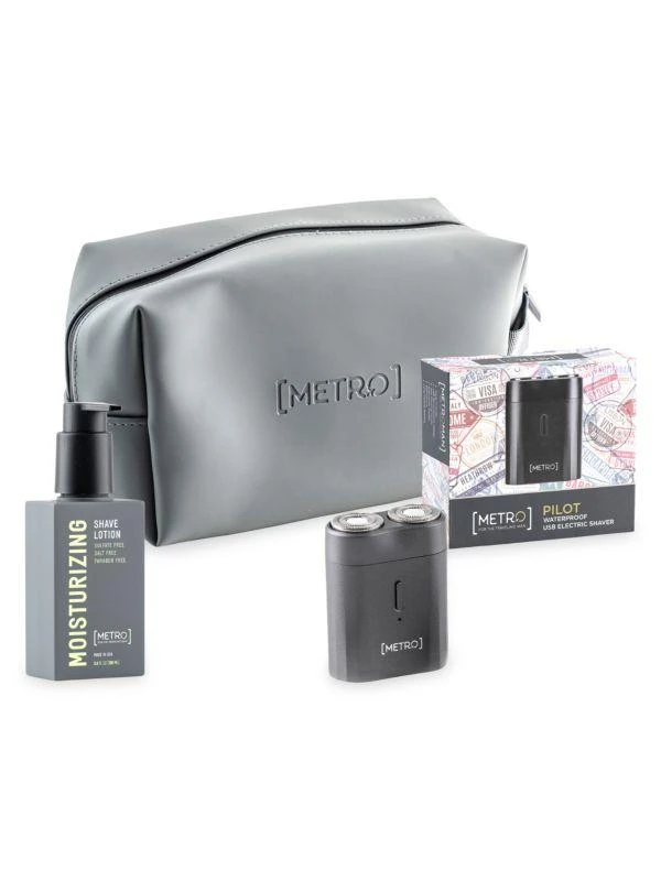 商品MetroMan|3-Piece Shave Lotion & Pilot Waterproof USB Electric Shaver Travel Set,价格¥556,第1张图片