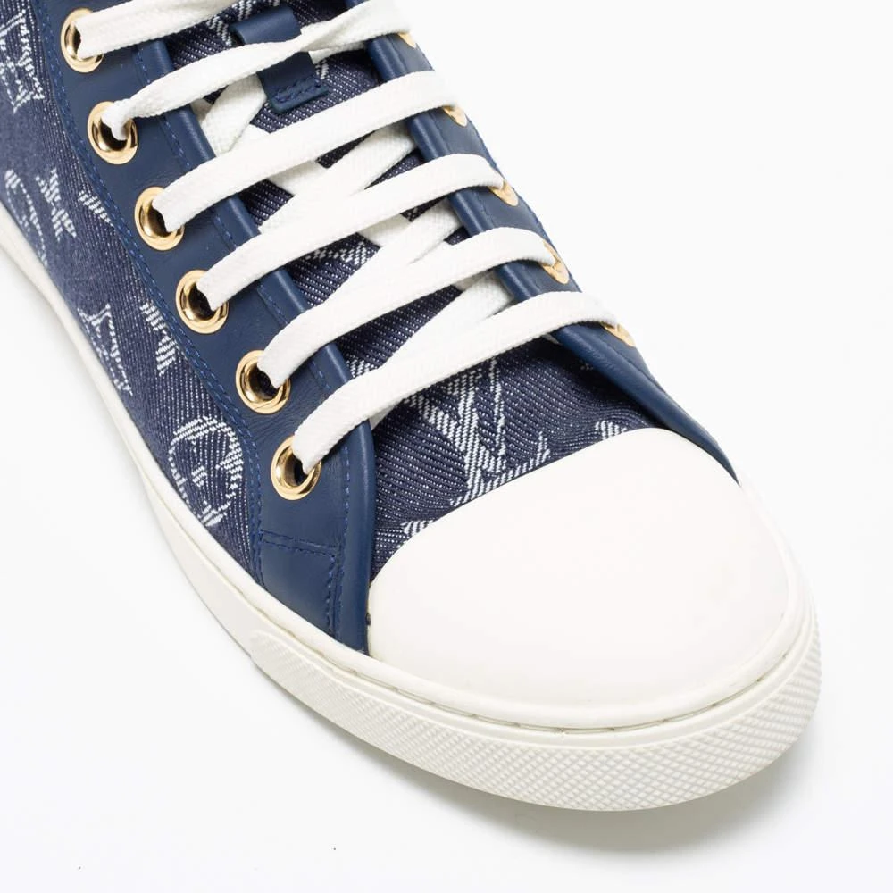 Louis Vuitton Navy Blue/White Monogram Canvas, Leather and Rubber Cap-Toe Punchy High-Top Sneakers Size 37.5 商品