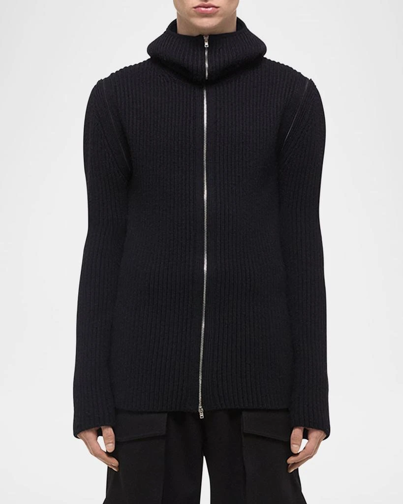 商品Helmut Lang|Men's Ribbed Zip-Shoulder Balaclava Sweater,价格¥4884,第1张图片