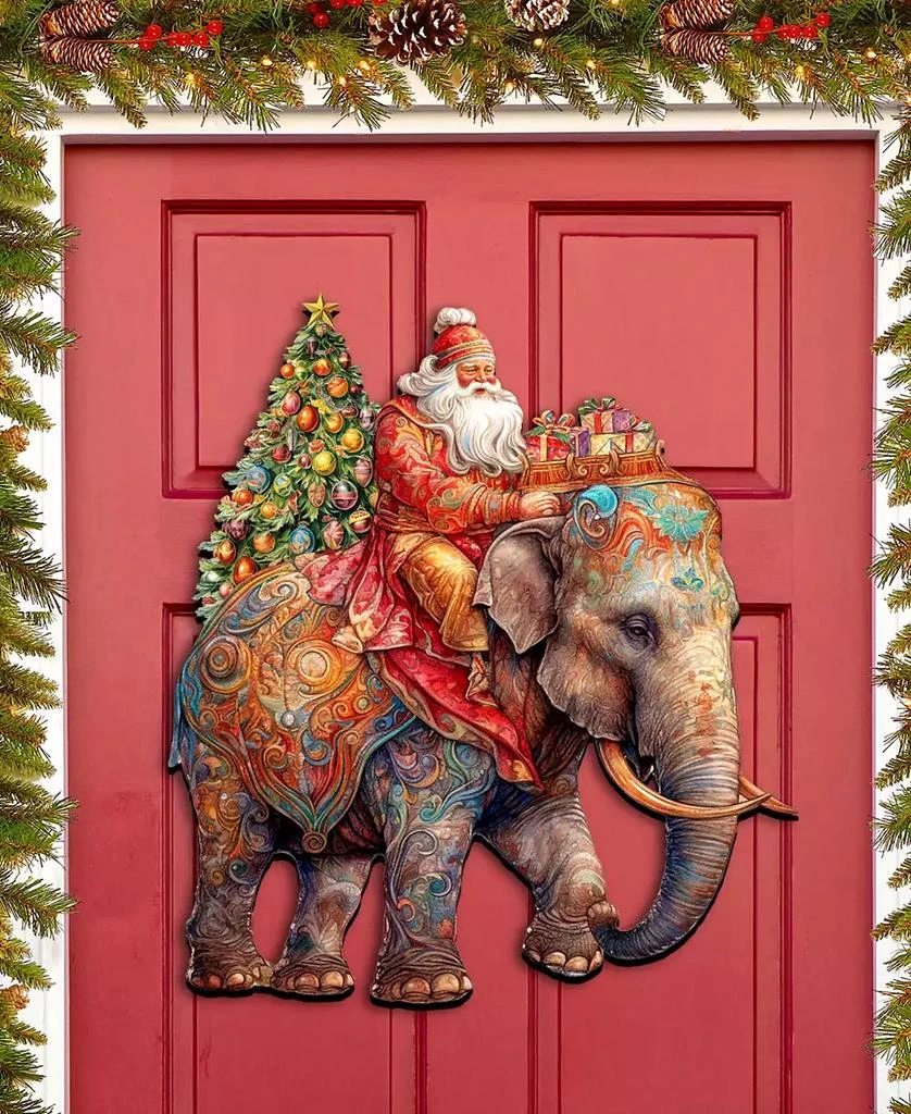 商品Designocracy|Santa on Elephant Christmas Wooden Door Decor Wall Decor G. DeBrekht,价格¥1099,第2张图片详细描述
