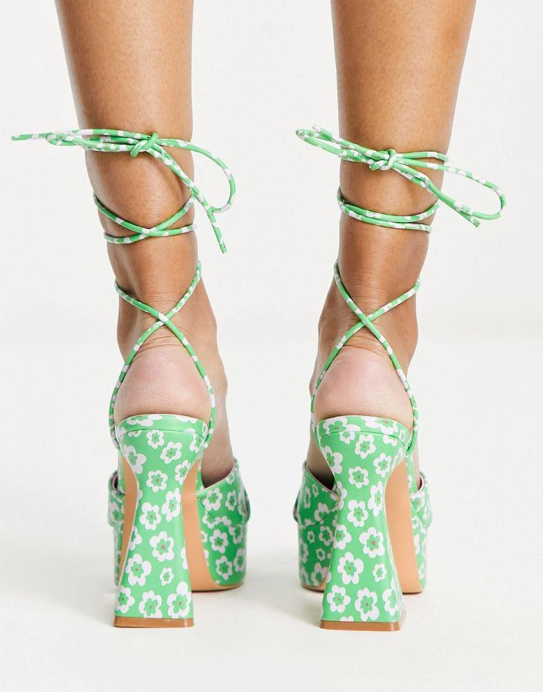 商品Daisy Street|Daisy Street platform heeled sandals in green floral print,价格¥172,第2张图片详细描述