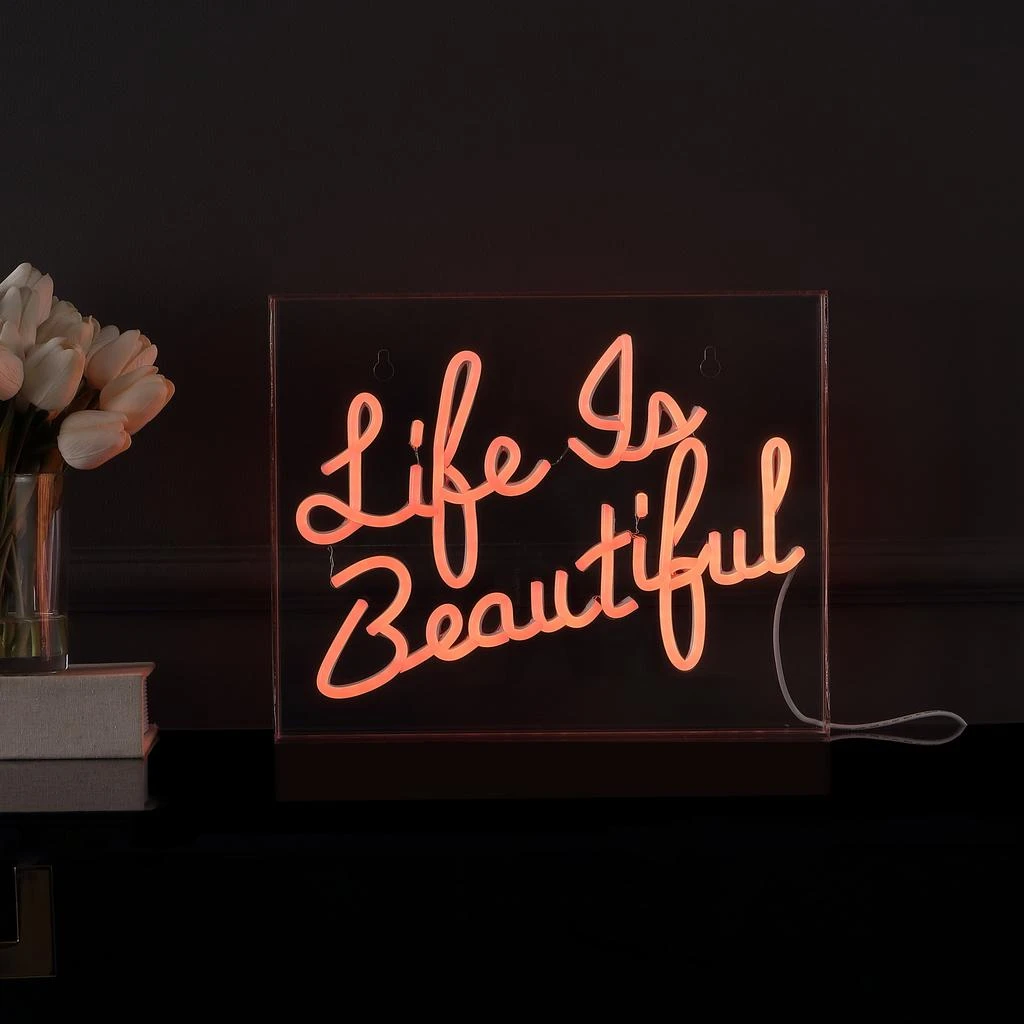 商品JONATHAN Y|Life is Beautiful 13.7" X 10.9" Contemporary Glam Acrylic Box USB Operated LED Neon Light,价格¥552,第2张图片详细描述