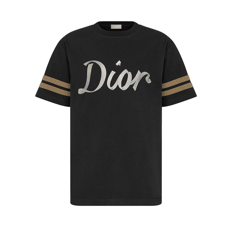 商品Dior|【预售3-7天】DIOR/迪奥 22年春夏新款 男士黑色纯棉密织面料宽松版型短袖T恤293J659A0554_C980,价格¥7408,第1张图片
