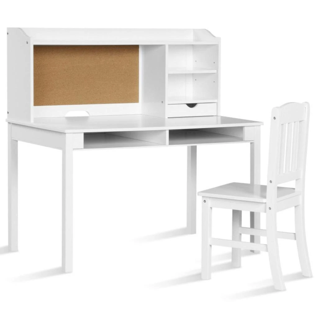 商品Hivvago|Kids Desk and Chair Set Study Writing Desk with Hutch and Bookshelves-White,价格¥2760,第1张图片