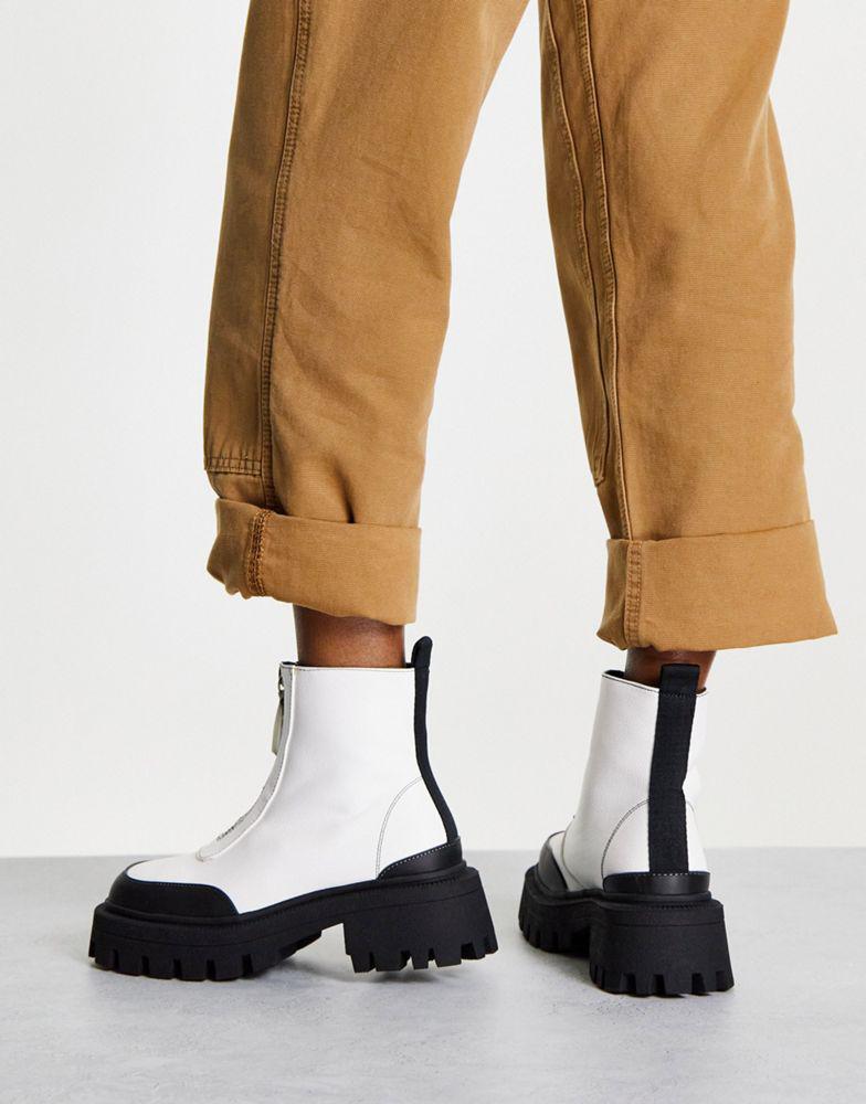 商品ASOS|ASOS DESIGN Wide Fit Autumn square toe front zip boots in white,价格¥184,第4张图片详细描述