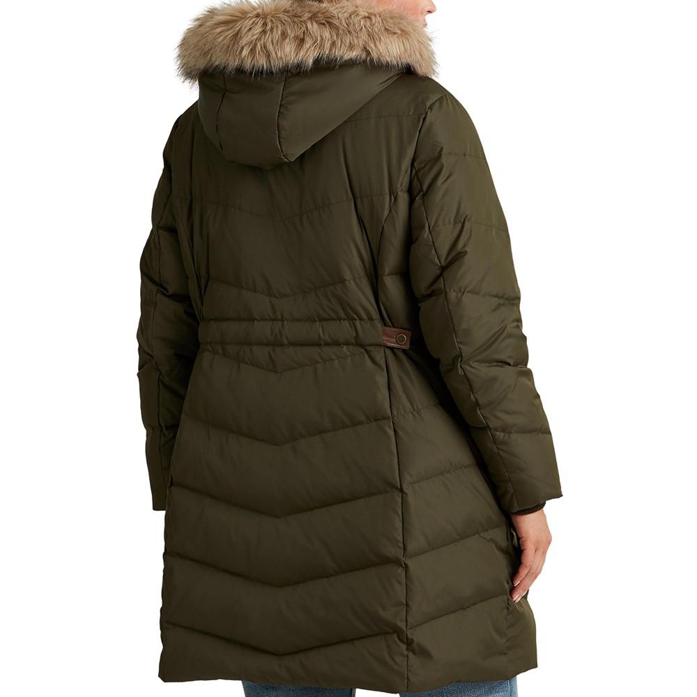 Women's Plus Size Faux-Fur-Trim Hooded Down Puffer Coat, Created for Macy's商品第2张图片规格展示