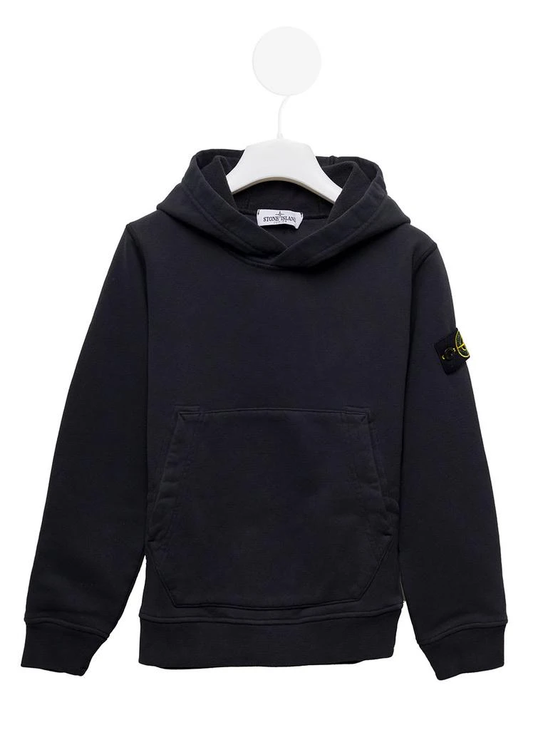 商品Stone Island Junior|Stone Island Junior Blue Cotton Hoodie With Logo Stone Island Kids Boy,价格¥1435,第1张图片