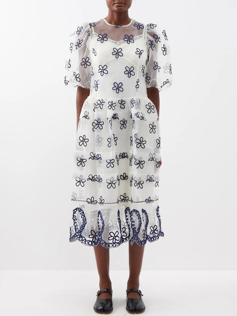 商品Simone Rocha|Puff-sleeved floral-embroidered organza dress,价格¥4926,第1张图片