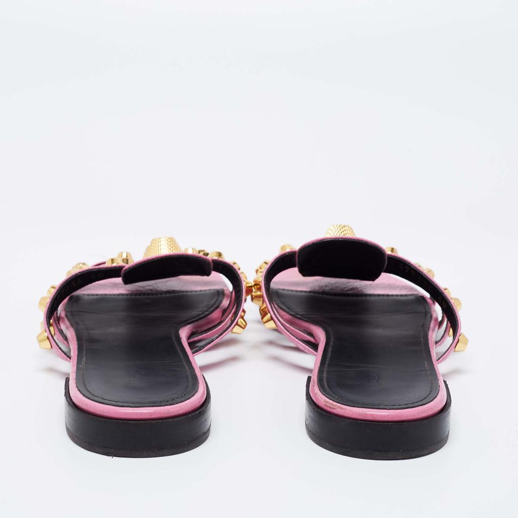 Balenciaga Pink Leather Studded Accents Flat Slides Size 40商品第5张图片规格展示