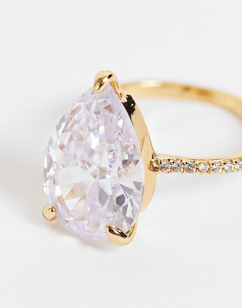 ASOS DESIGN Curve 14k gold plated ring with teardrop crystal商品第2张图片规格展示