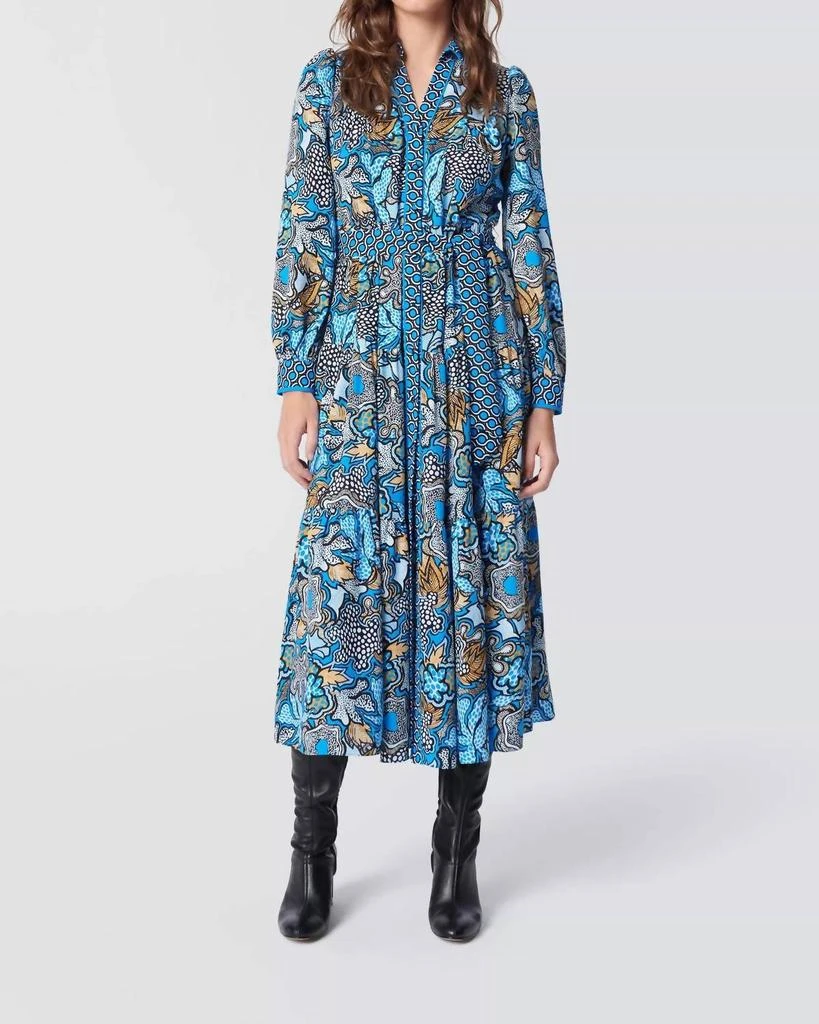 商品Diane von Furstenberg|Alea Midi Shirt Dress In Floral Patch Blue Dot Geo,价格¥2633,第3张图片详细描述