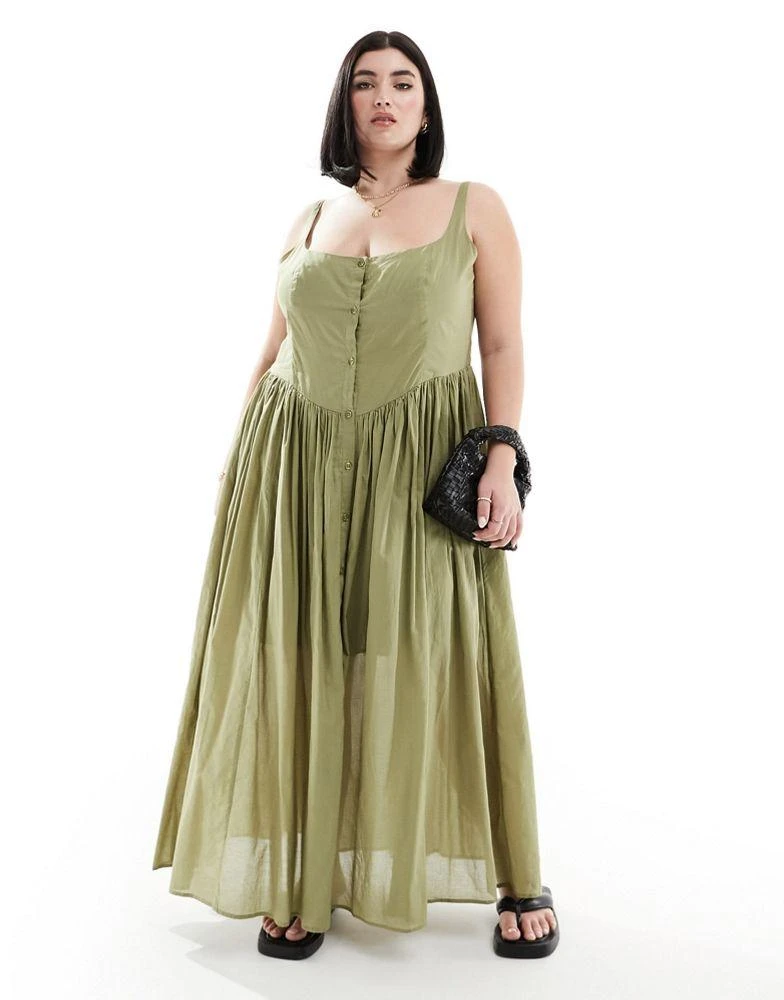 商品ASOS|ASOS DESIGN Curve voile picnic midi sundress in green,价格¥119,第1张图片