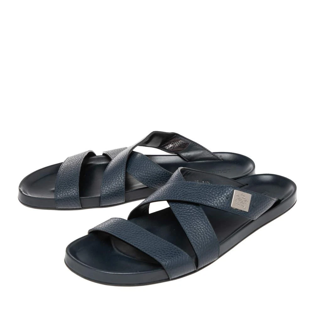 商品[二手商品] Louis Vuitton|Louis Vuitton Navy Blue Leather Criss Cross Strap Flat Slides Size 44.5,价格¥3203,第4张图片详细描述