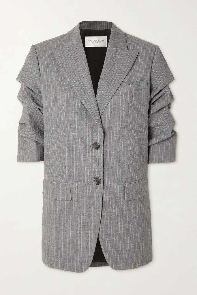 商品Michael Kors|缩褶细条纹褶皱羊毛西装外套  - US14,价格¥5688,第1张图片