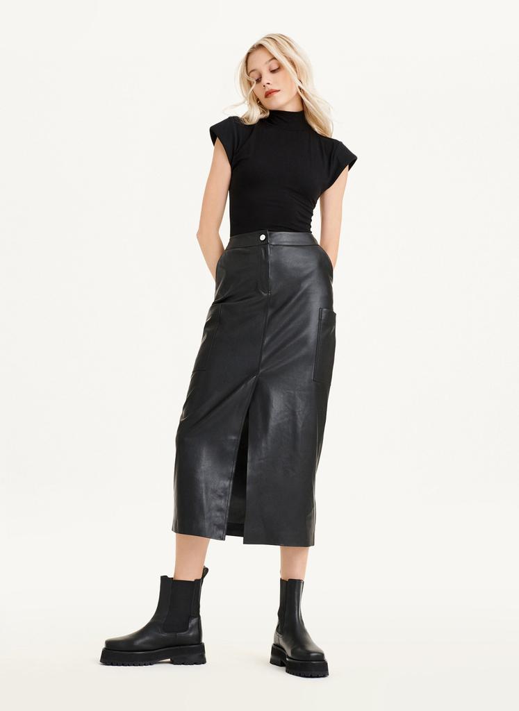 Faux Leather Midi Skirt With Cargo Pockets商品第3张图片规格展示