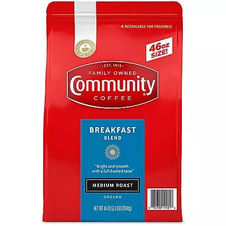 商品Community Coffee|Community Coffee Medium Roast Ground Coffee, Breakfast Blend, 46 oz.,价格¥123,第1张图片