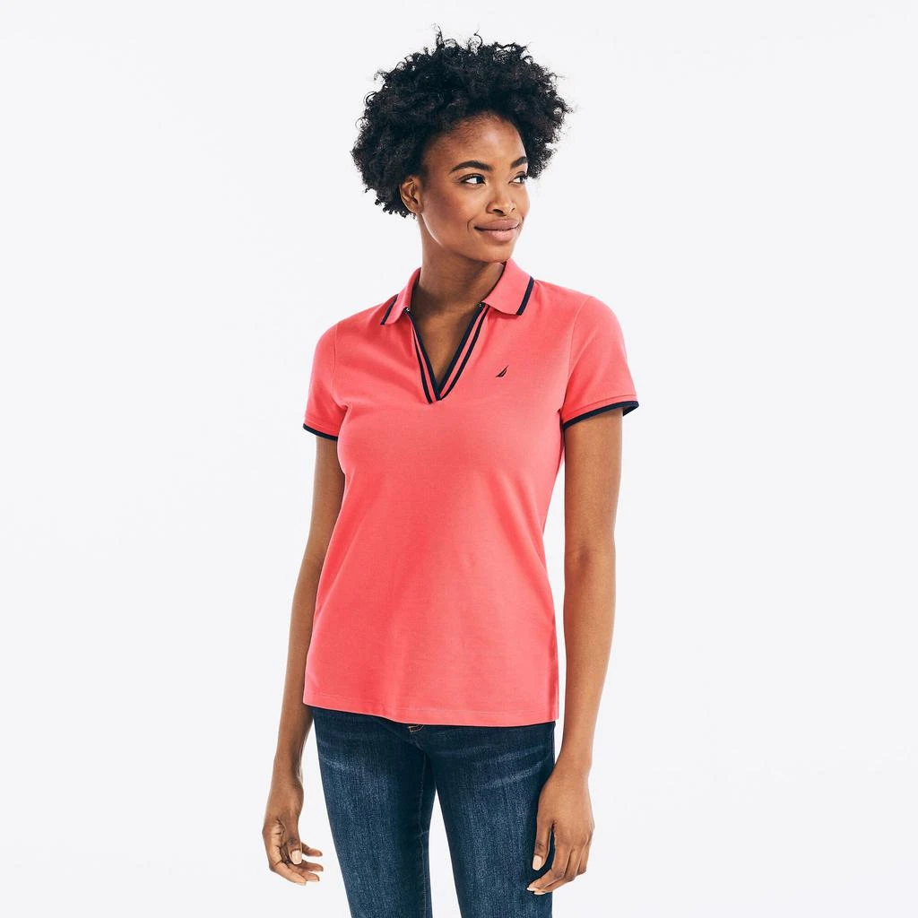 商品Nautica|Womens Sustainably Crafted Ocean Split-Neck Polo,价格¥279,第2张图片详细描述