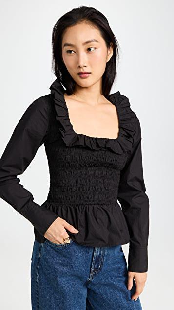 商品Ganni|棉质府绸开领罩衫式女式衬衫,价格¥1539,第1张图片