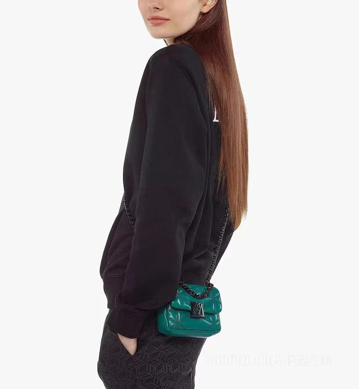 商品MCM|MCM Mini Travia缝皮革链条钱包綠色女款MYLCALM01J2001-GALAPAGOS GREEN,价格¥9223,第1张图片