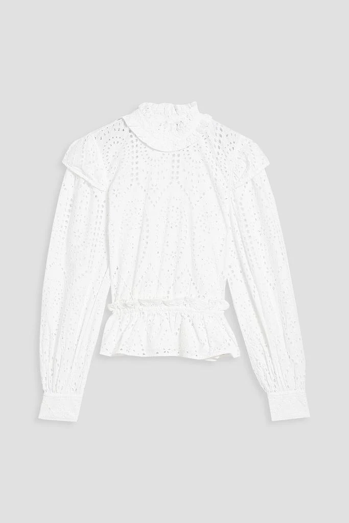 商品Ganni|Ruffled organic broderie anglaise cotton blouse,价格¥338,第1张图片