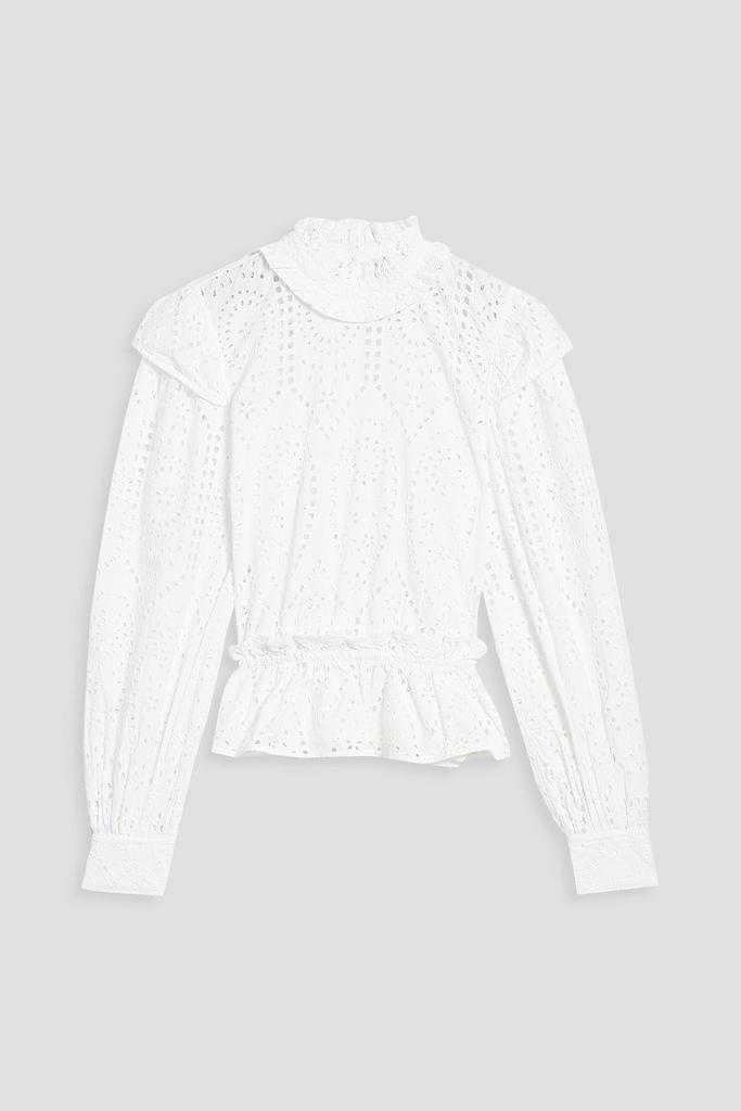 商品Ganni|Ruffled organic broderie anglaise cotton blouse,价格¥622,第1张图片