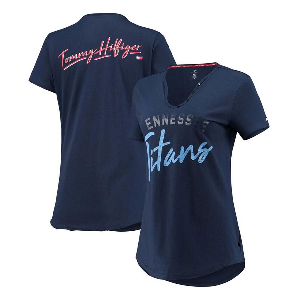 商品Tommy Hilfiger|Women's Navy Tennessee Titans Riley V-Neck T-shirt,价格¥251,第1张图片