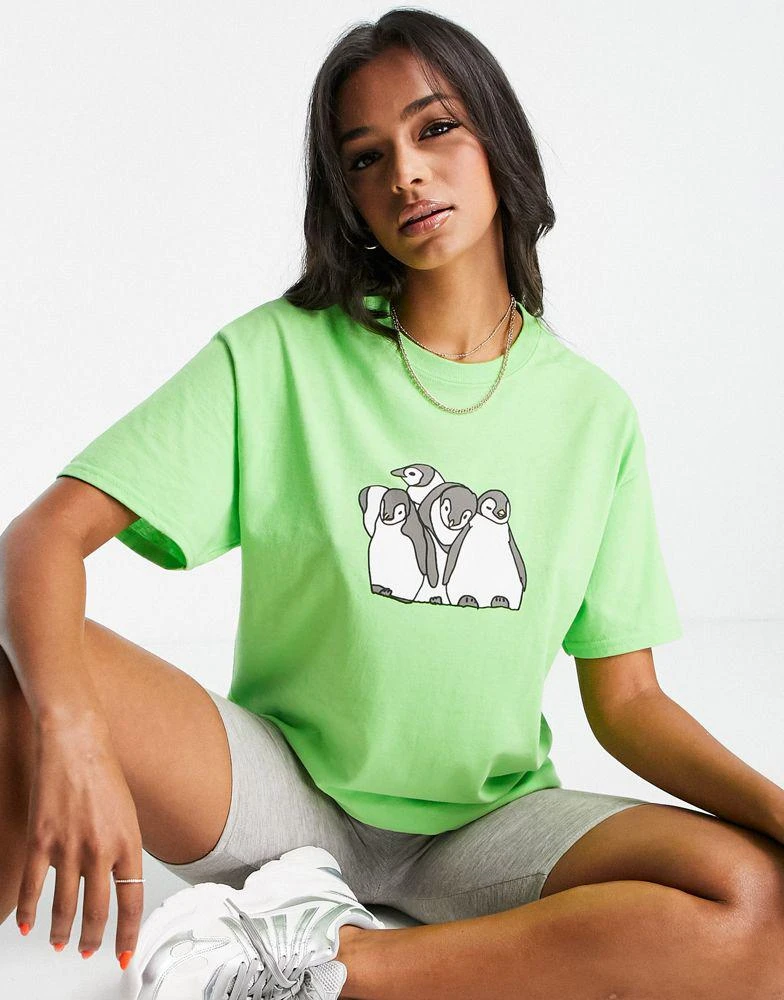 商品New Love Club|New Love Club oversized t-shirt with penguins in green,价格¥155,第1张图片