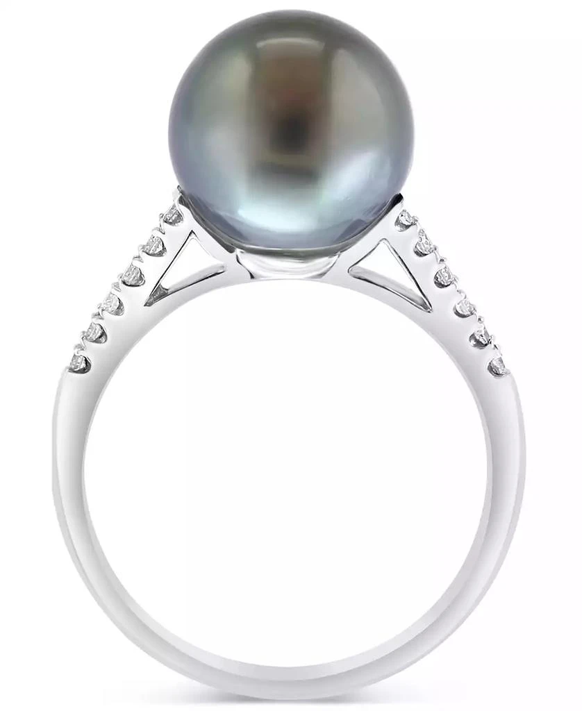 商品Effy|EFFY® Cultured Tahitian Pearl (10mm) & Diamond (1/10 ct. t.w.) Ring in 14k White Gold,价格¥19283,第4张图片详细描述