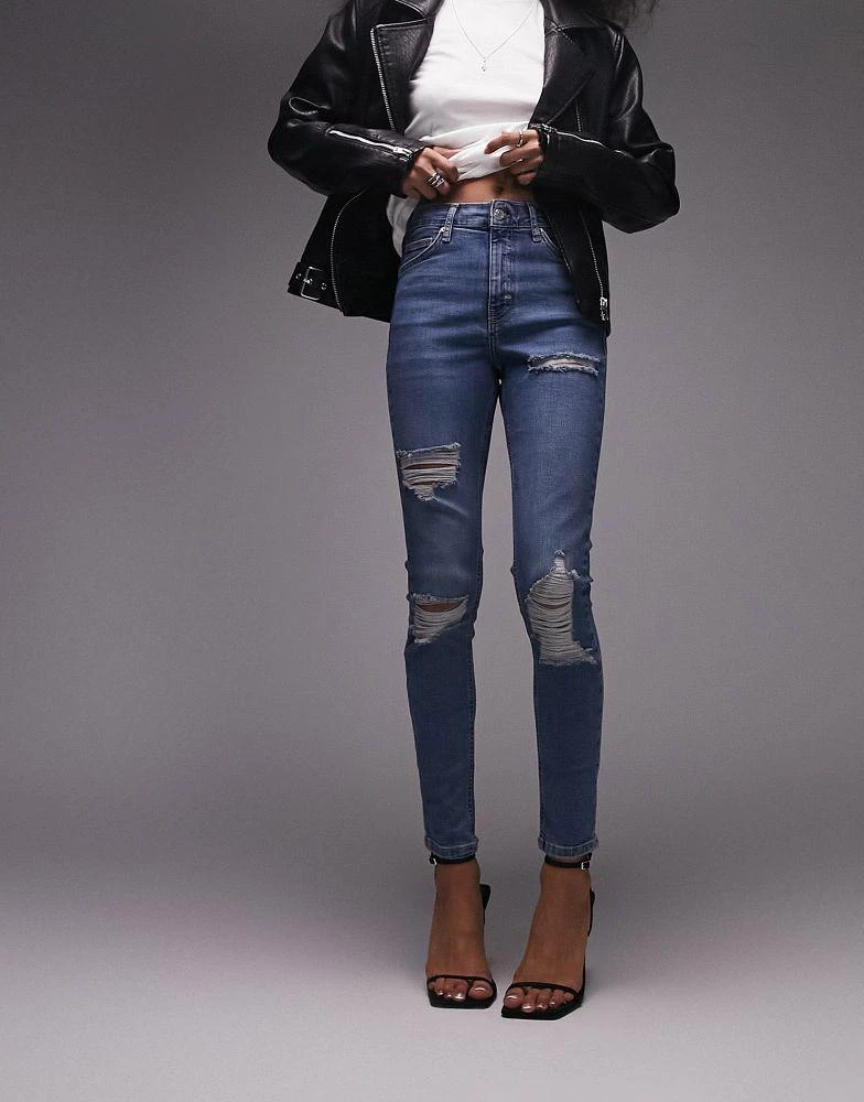 商品Topshop|Topshop Jamie jean with rip in mid blue,价格¥186,第3张图片详细描述
