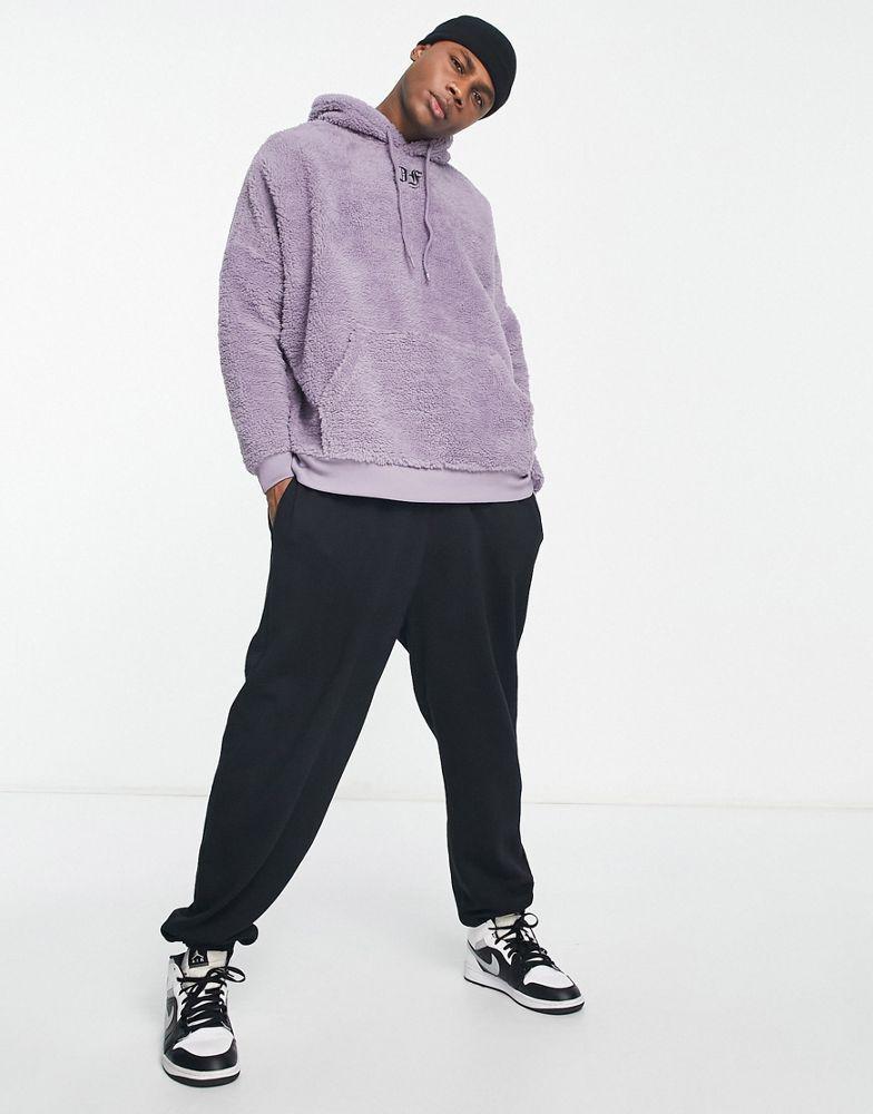 商品ASOS|ASOS Dark Future extreme oversized hoodie in teddy borg with gothic logo embroidery in purple,价格¥331,第5张图片详细描述