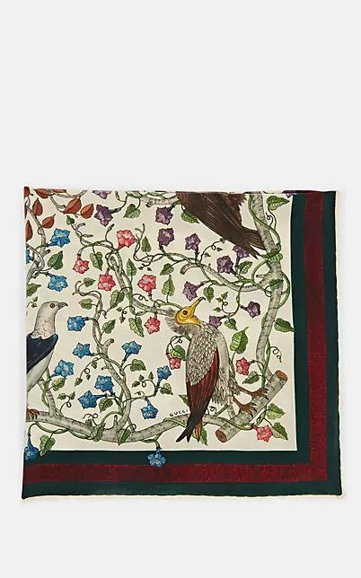 商品Gucci|Bird & Floral Print Silk Twill Pocket 方巾,价格¥1084,第1张图片