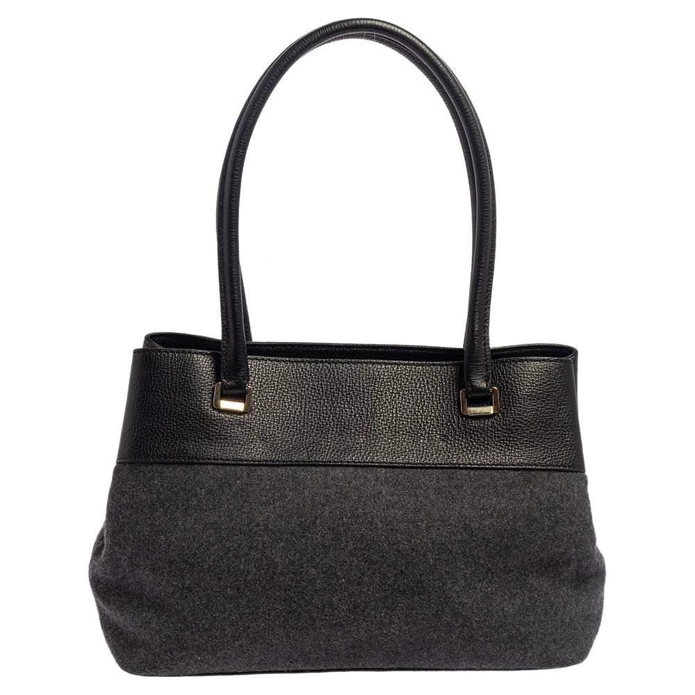 商品[二手商品] Kate Spade|Kate Spade Grey/Black Wool and Leather Henderson Street Tote,价格¥1204,第4张图片详细描述