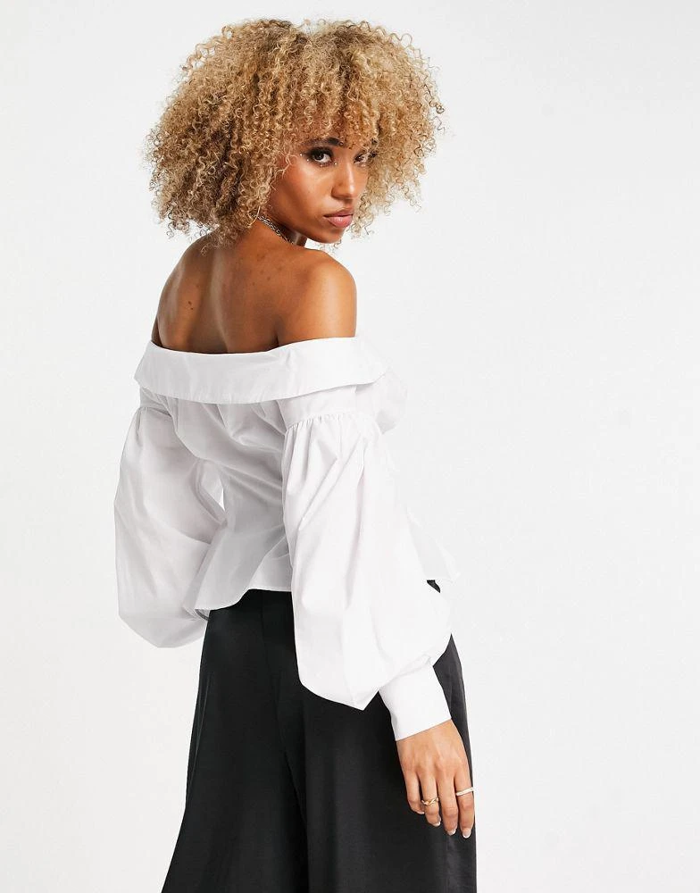 商品ASOS|ASOS DESIGN off shoulder shirt with volume sleeves in ivory,价格¥221,第2张图片详细描述