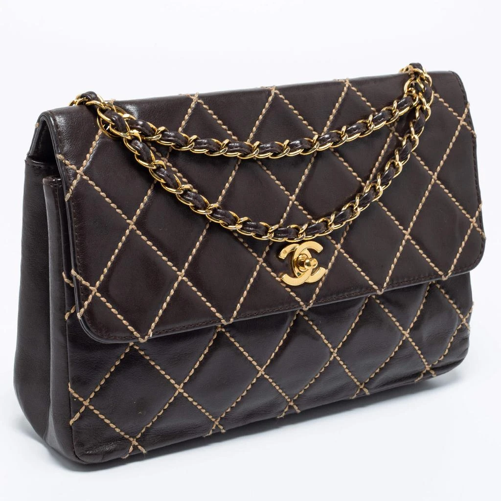 商品[二手商品] Chanel|Chanel Dark Brown Quilted Leather Wild Stitch Surpique Flap Bag,价格¥11497,第3张图片详细描述