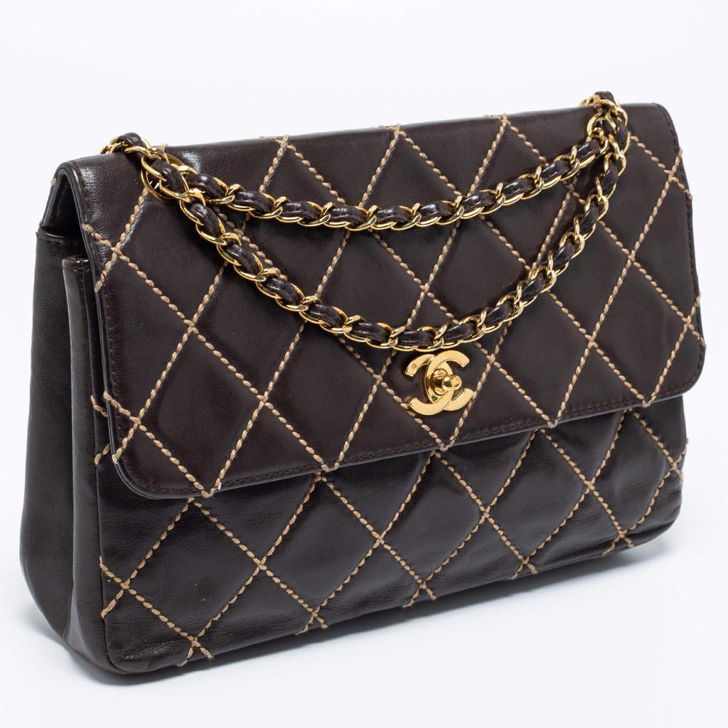 商品[二手商品] Chanel|Chanel Dark Brown Quilted Leather Wild Stitch Surpique Flap Bag,价格¥12860,第5张图片详细描述