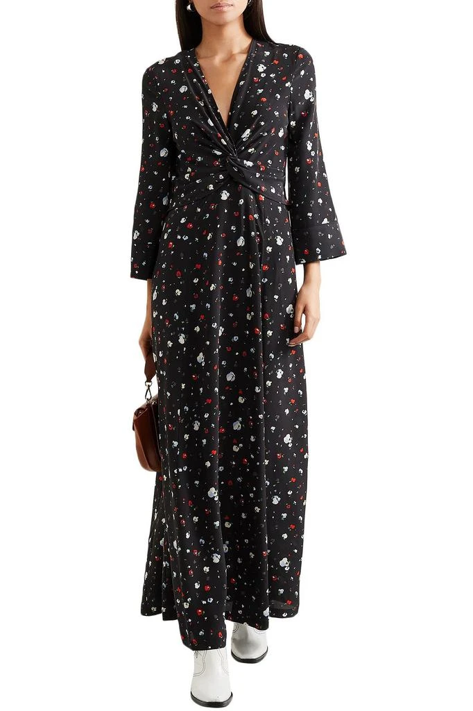 商品Ganni|Twist-front floral-print washed-silk maxi dress,价格¥676,第2张图片详细描述