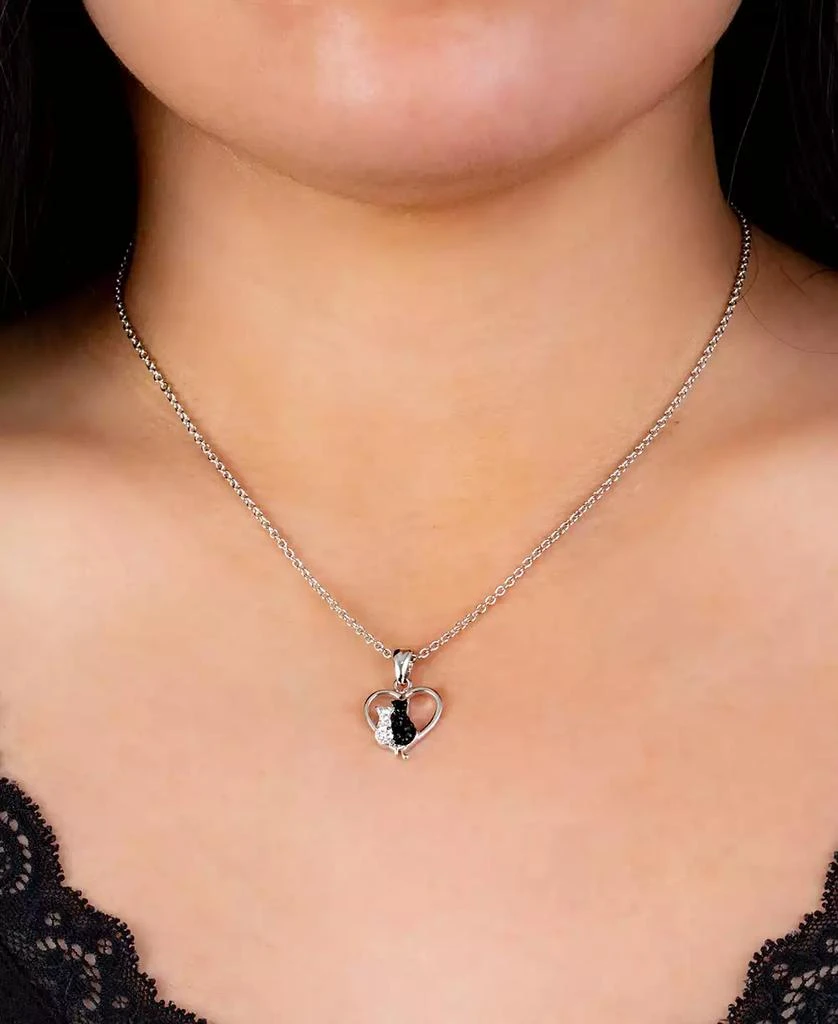 商品Macy's|Crystal Two Cat in Heart Pendant 16+2" Extender Chain In Silver Plated,价格¥94,第2张图片详细描述