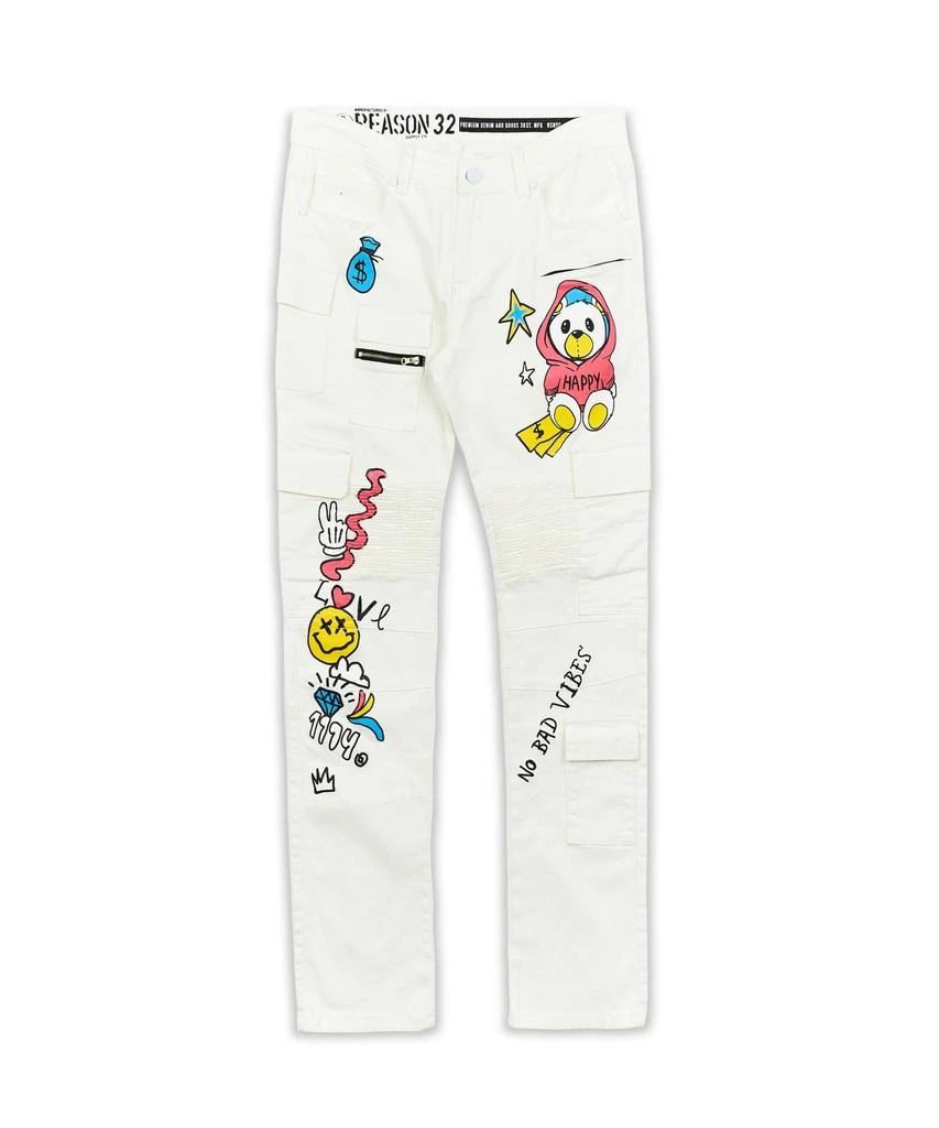 商品Reason Clothing|Money Bear Cargo Denim Jeans - White,价格¥75,第2张图片详细描述