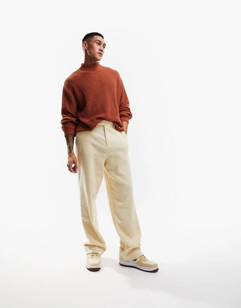 商品ASOS|ASOS DESIGN smart wide wool mix trousers in stone puppytooth,价格¥332,第5张图片详细描述