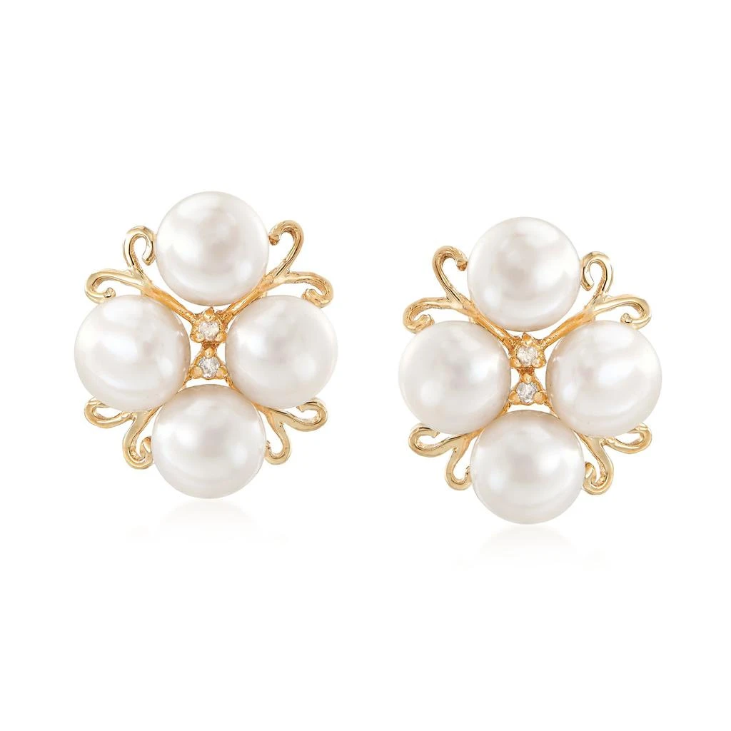 商品Ross-Simons|Ross-Simons 6-6.5mm Cultured Pearl Cluster Earrings With Diamond Accents in 14kt Gold,价格¥3627,第1张图片