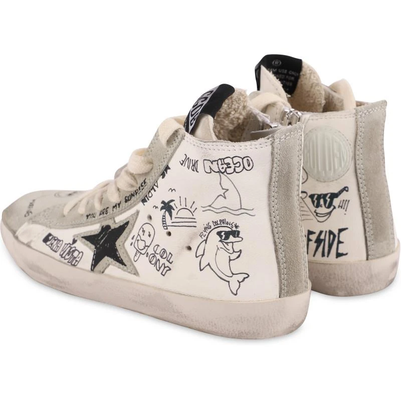 商品Golden Goose|High top distressed logo sneakers with stars applique in white,价格¥1756,第2张图片详细描述