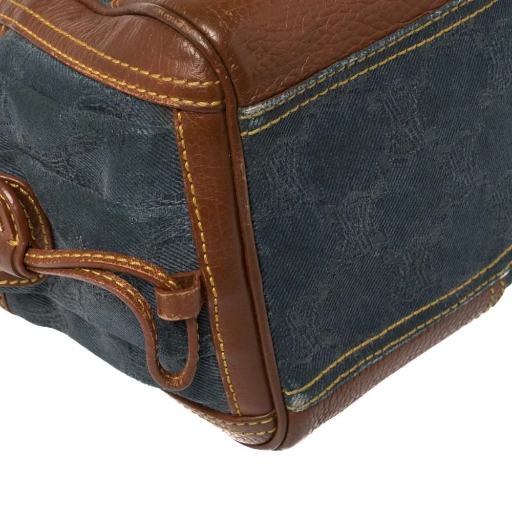 Celine Blue/Brown Macadam Denim and Leather Drawstring Pocket Satchel 商品